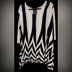 VALENTINA Black & White Stripe Tunic Blouse Top Rhinestones | Size 1X